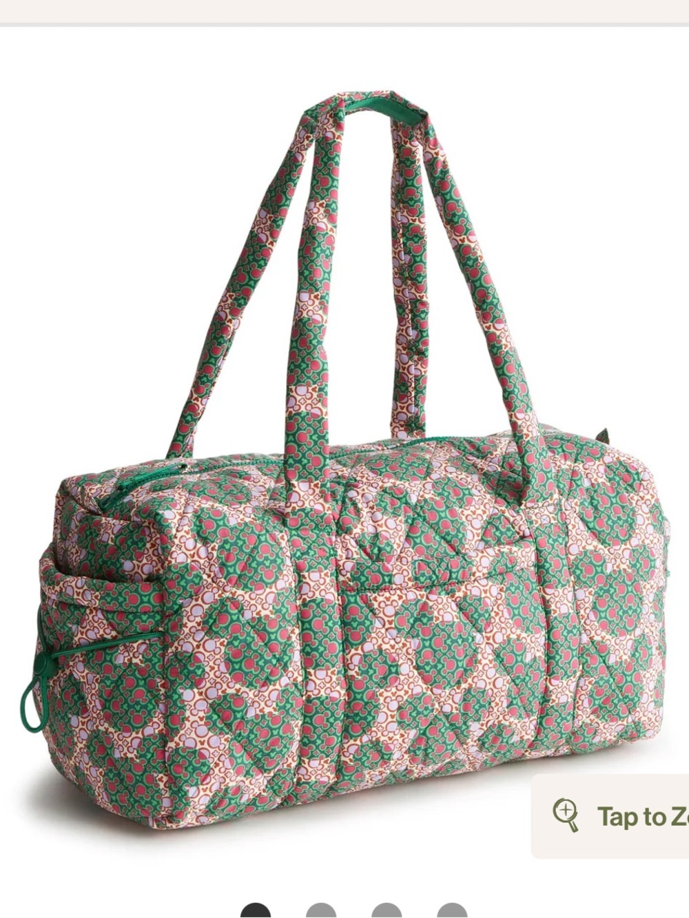 New Vera Bradley Disney Mickey Quilted Green and Pink Floral Travel Duffel